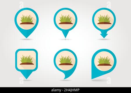 Grass flat mapping pin icon with long shadow, eps 10 Stock Vector