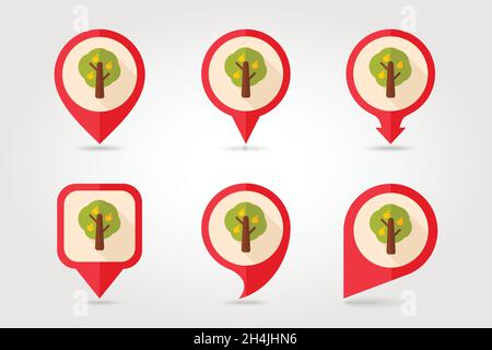 Fruit tree flat mapping pin icon with long shadow, eps 10 Stock Vector
