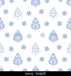 Cute christmas seamless pattern, christmas tree snowflake on white for textile, wallpaper and wrapping paper Stock Vector