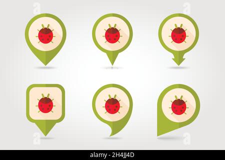 Ladybug flat vector pin map icon. Map pointer. Map markers. Garden, eps 10 Stock Vector