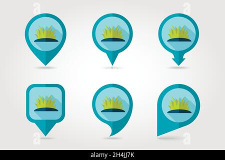Grass flat mapping pin icon with long shadow, eps 10 Stock Vector