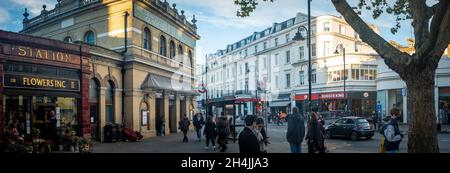 London- November, 2021: Panoramic view of Gloucester Road Underground Station and high street Stock Photo