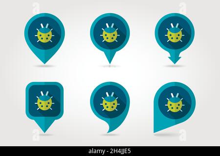 Ladybug flat vector pin map icon. Map pointer. Map markers. Garden, eps 10 Stock Vector
