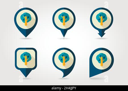 Fruit tree flat mapping pin icon with long shadow, eps 10 Stock Vector