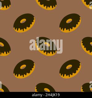 Seamless pattern, donut with topping, brown yellow beige pop art, vector illustration Stock Vector