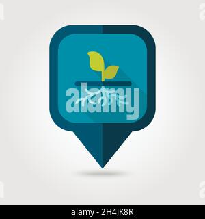 Plant with roots flat vector pin map icon. Map pointer. Map markers. Garden, eps 10 Stock Vector