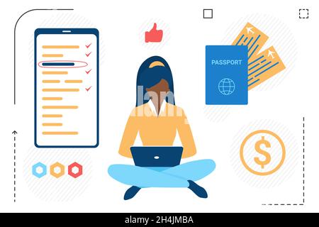 Online booking of air tickets for travel by plane, avia flights for business trip. Internet shopping, tourism tours recreation, vector design Stock Vector