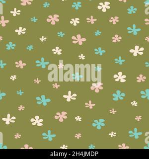Vector seamless pattern with cute flowers. Design with different sizes flowers. Stock Vector
