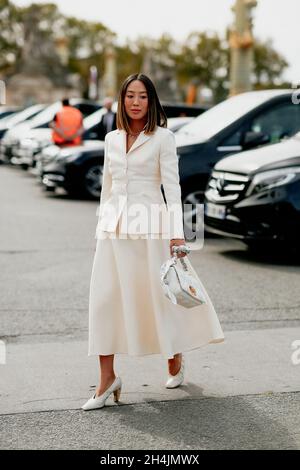 Street style, Aimee Song arriving at Dior Spring Summer 2022 show, held at Tuileries Garden, Paris, France, on September 28, 2021. Photo by Marie-Paola Bertrand-Hillion/ABACAPRESS.COM Stock Photo