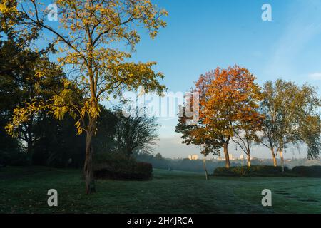 London, UK. 3rd November, 2021. UK Weather. An autumnal Brent Valley Golf course in London. Photo date: Wednesday, November 3, 2021. Photo credit should read: Photo: Richard Gray/Alamy Stock Photo