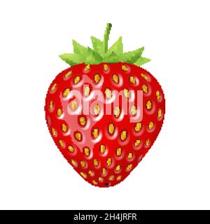 Strawberry 3d vector icon  isolated on white background. Realistic sweet fruit. Stock Vector