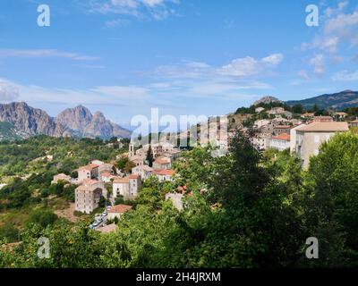 View of beautiful mountain village Evisa, Corsica.