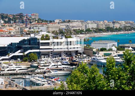 France, Alpes Maritimes, Cannes, Port and Palais des Festivals Stock Photo
