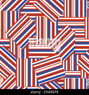 Geometric  pattern  by striped rectangles.  American patriotic seamless vector  background  in red, blue, and white colors. Stock Vector