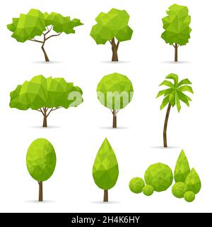 Set of abstract polygonal trees on a white background. Vector illustration. Stock Vector