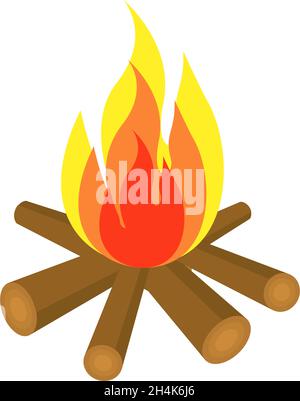 Bonfire  icon with  firewood and flame isolated on white background. Vector campfire illustration. Stock Vector