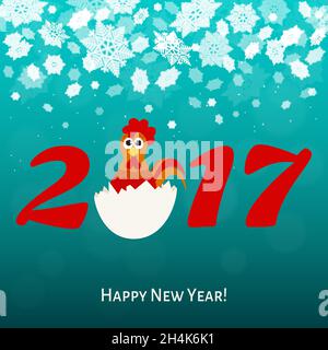 2017.Happy New year greeting  card  with fun rooster.  Holiday vector  illustration. Stock Vector