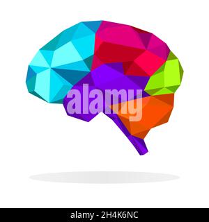 Colorful  brain polygon business concept.  Abstract  vector  illustration on the white background. Stock Vector