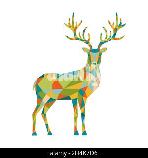 Abstract colorful polygonal triangle  deer isolated on white background. Vector illustration with wild animal in origami style. Stock Vector