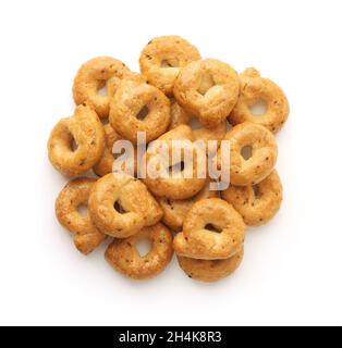 Top view of traditional italian taralli isolated on white Stock Photo