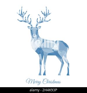 Abstract Christmas low poly triangle reindeer. Xmas greeting card with gray  deer  on white background. Vector illustration in origami style. Stock Vector
