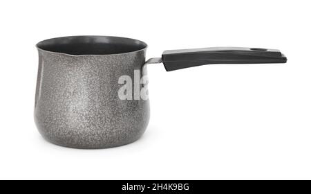 Side view of steel cezve coffee pot isolated on white Stock Photo