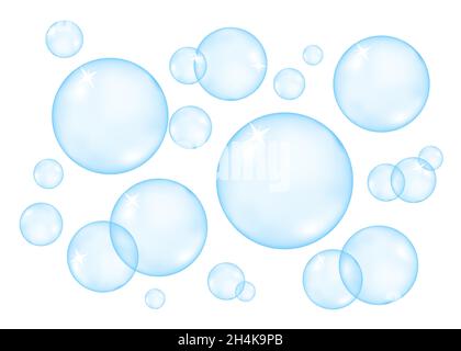 Underwater sparkling oxygen blue clear  bubbles in fizzing water. Fizzy sparkles. Ultra clean.  Vector texture for aquarium, soda drink, soap backgrou Stock Vector