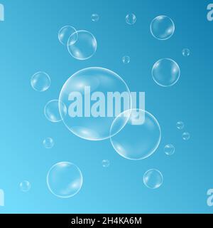 Underwater sparkling oxygen bubbles in fizzing water. Fizzy sparkles on transparent background. Vector texture for aquarium, soda drink, champagne bac Stock Vector