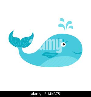 Funny whale. Cute cartoon  sea animal.  Vector  illustration for children's  books, posters, clothes, alphabet  cards. Stock Vector