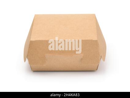 Front view of closed blank disposable paper burger box isolated on white Stock Photo