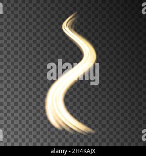 Gold  neon  wave light effect isolated on black transparent background. Shining  golden  stars dust trail with magic glitter sparkles. Vector design e Stock Vector