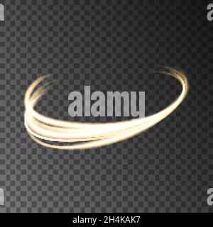 Gold neon circle lights effects isolated on black transparent background. Shining  golden  magic flash energy beams. Vector design element. Stock Vector