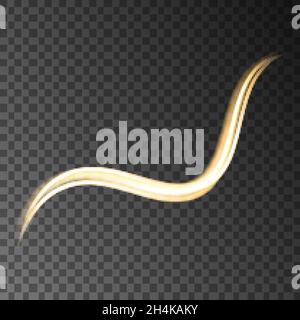 Gold glowing  swirl  trail  lights effects isolated on black transparent background. Vector  golden neon light curved lines. Stock Vector