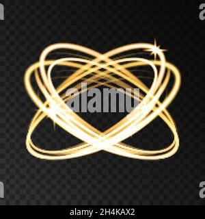 Gold neon circle lights effect with stars and sparks isolated on black transparent background. Shining  golden  magic  beams. Vector design element. Stock Vector