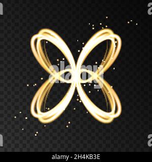 Golden  neon abstract butterfly silhouette isolated on transparent background. Light  effect  with laser beams. Vector  gold  logotype. Stock Vector