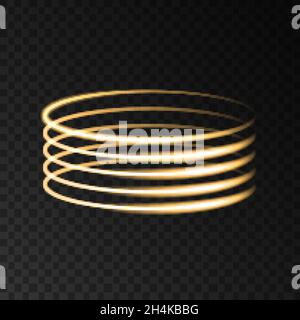 Gold  circle lights effects isolated on black transparent background. Shining  golden  magic flash energy beams. Vector neon  abstract  barrel. Stock Vector