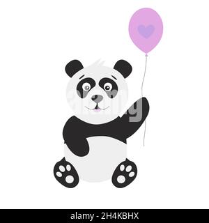 Funny panda with balloon. Cute cartoon  animal.  Vector illustration isolated on white  background for children's  books, posters, clothes, alphabet Stock Vector