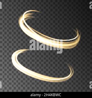 Gold glowing  circle  lights effects isolated on black transparent background. Abstract shining  golden  ring. Vector neon swirl  trail effect. Stock Vector