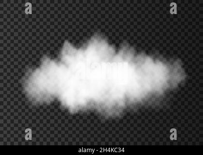 White  dust  cloud  isolated on transparent background.  Smoke  or  steam explosion special effect.  Realistic  vector fire fog or mist texture templa Stock Vector
