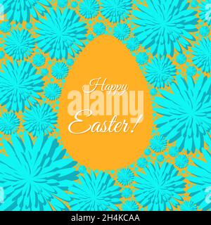 Happy  Easter  greeting card template with flowers  and egg. Vector template. Stock Vector