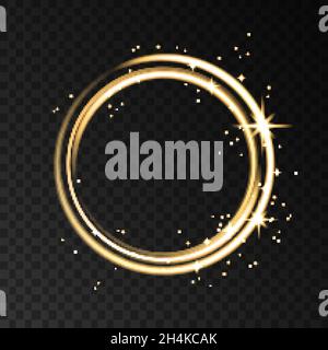 Golden neon ring  lights effect isolated on black transparent background. Shining  gold  magic flash energy beams. Vector template. Stock Vector