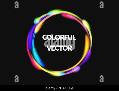 Colorful  neon circle lights effect  on black  background. Shining  magic flash energy beams. Abstract  multicolored  ring. Comet trails.  Vector  ban Stock Vector