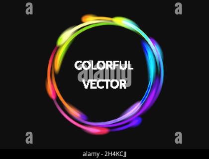 Colorful  neon circle lights effect  isolated on black  background. Shining  magic flash energy beams. Abstract  multicolored  ring or comet trail.  V Stock Vector