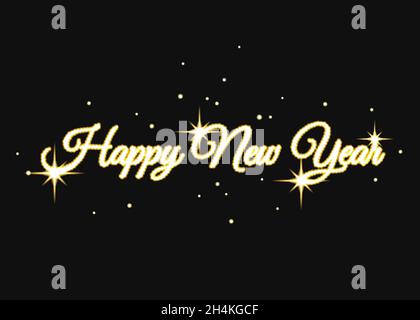 Golden Happy New Year  sign. Gold Xmas typography for card, poster, flyer, invitation. Vector template. Stock Vector