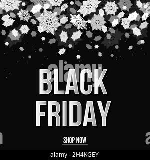Black Friday  sale poster template with snowflakes. Discount and  clearance  offer banner. Vector  background. Stock Vector
