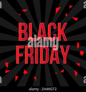 Black Friday  sale poster template with red  splinters . Super discount and fantastic clearance l offer banner: 50% off. Vector illustration backgroun Stock Vector