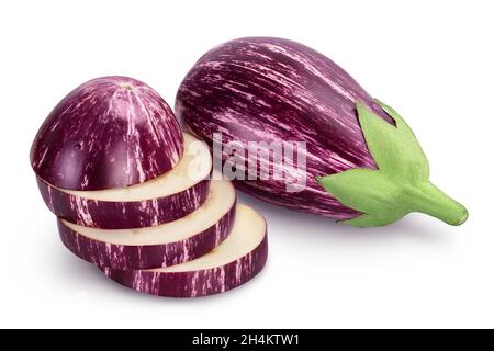 striped eggplant graffiti isolated on white background with clipping path and full depth of field. Stock Photo