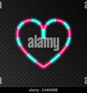 Neon  heart  in shape of lollipop. Love.  Light effect for Happy Valentine's Day banner, greeting card. Laser glow sign on transparent background. Vec Stock Vector