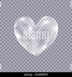 Realistic transparent white  soap  bubbles in shape  of the  heart isolated on checkered background. Symbol of love. Design element for romantic valen Stock Vector