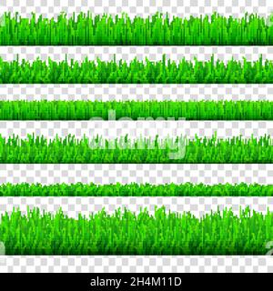 Spring green grass  borders  set  isolated on transparent  background. Horizontal banners. Vector texture. Stock Vector